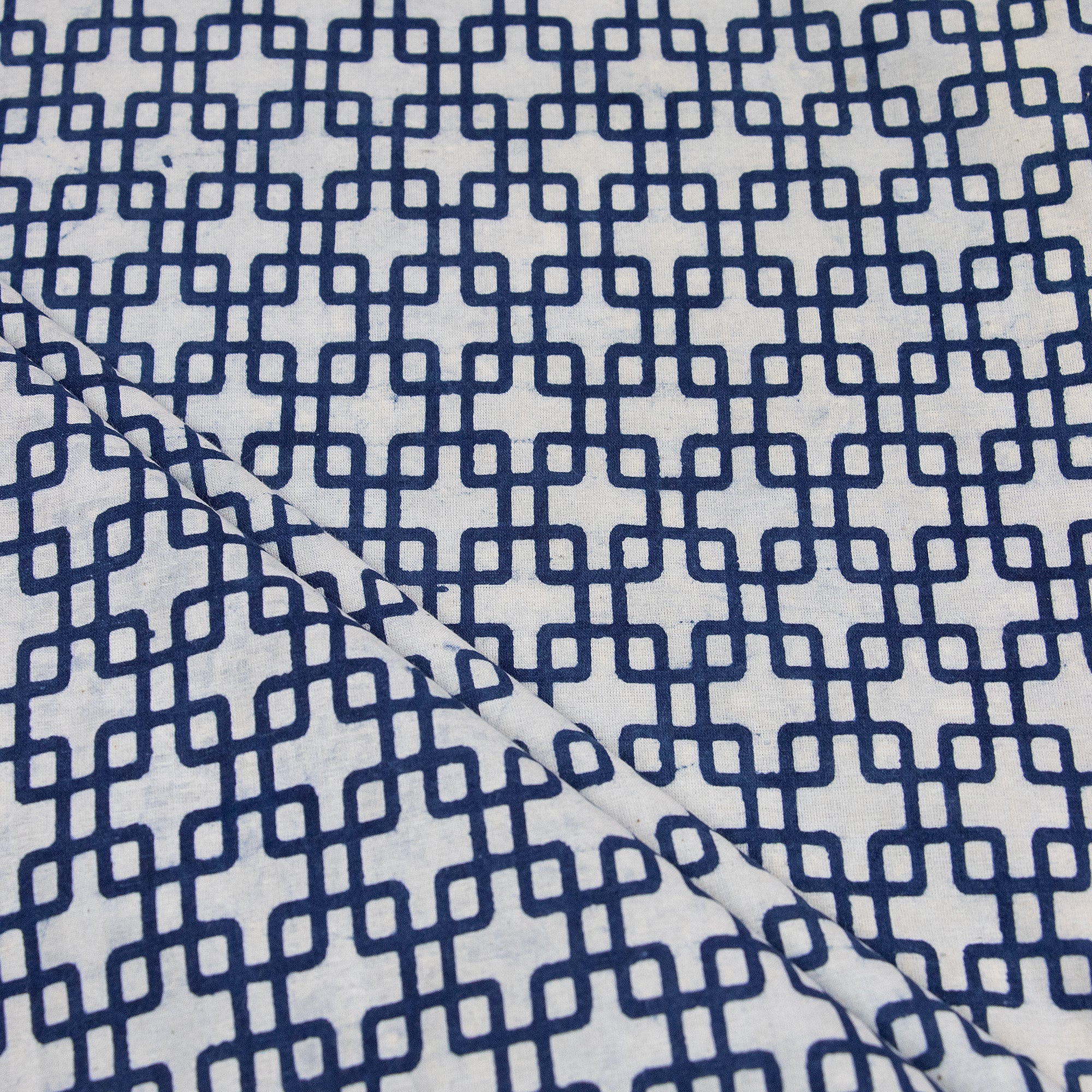 Geometrical Block Soft Cotton Indigo Print Fabric Online