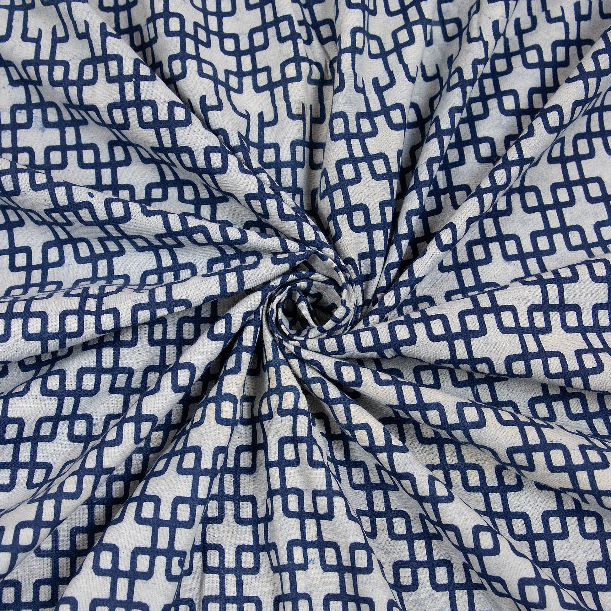 Geometrical Block Soft Cotton Indigo Print Fabric Online