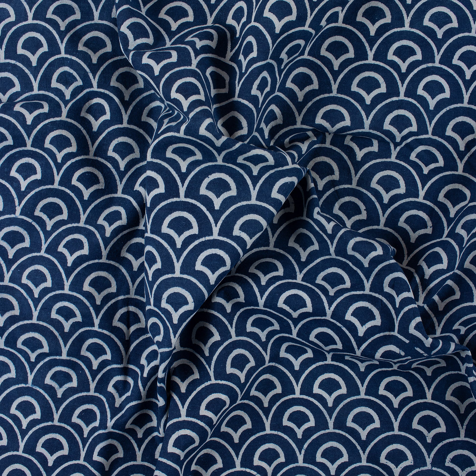 Pure Indigo Floral Cotton Block Print Fabric