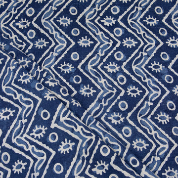 Softest Geometrical Block Print Cotton Indigo Fabric Online