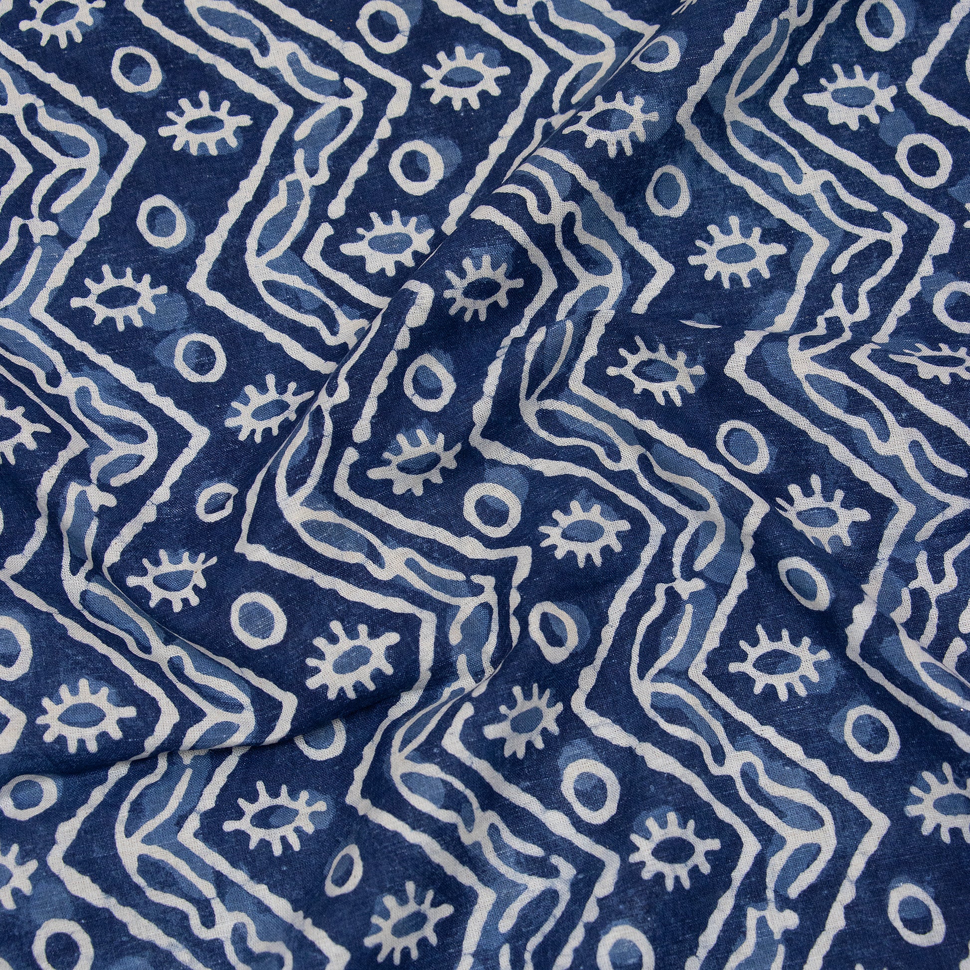 Softest Geometrical Block Print Cotton Indigo Fabric Online