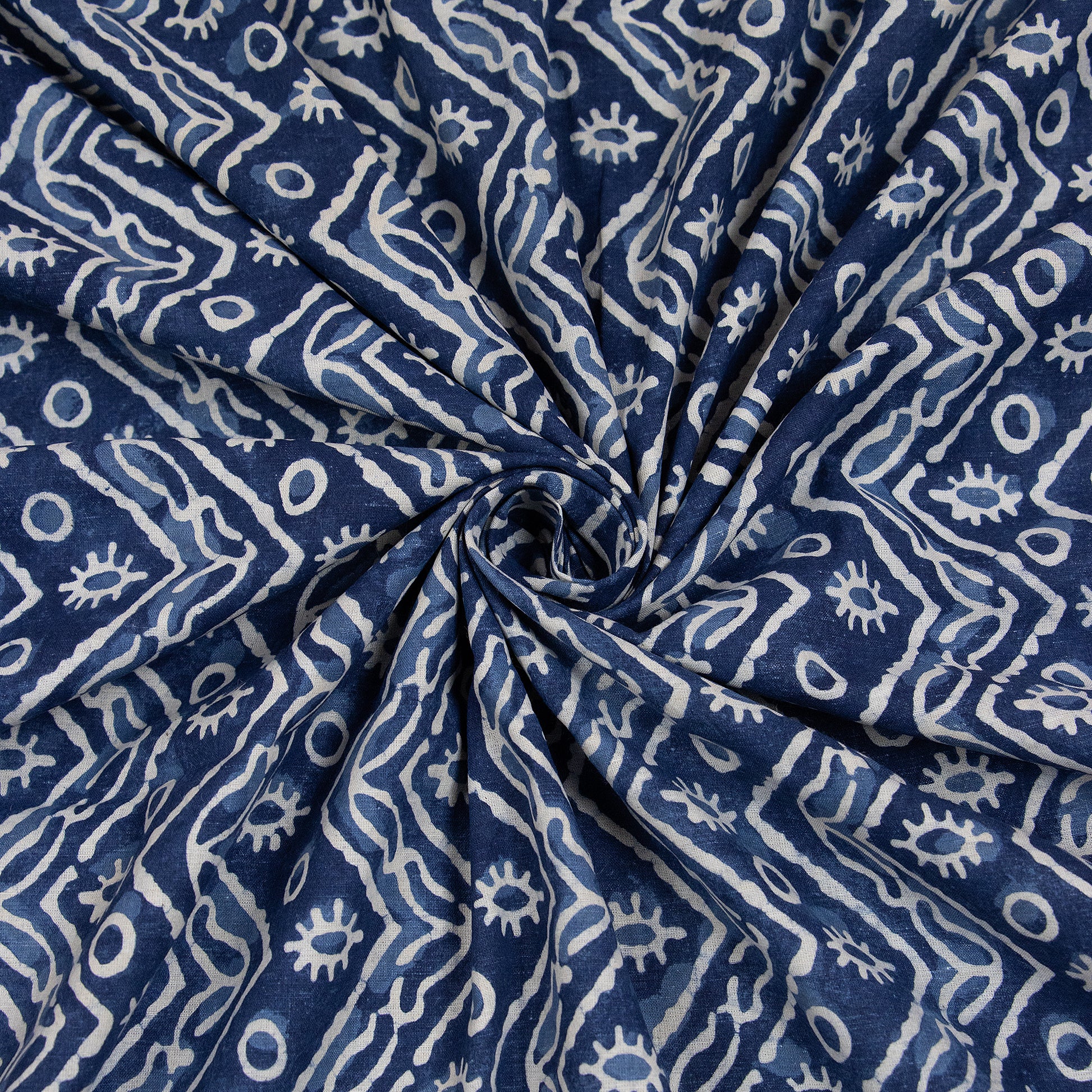 Softest Geometrical Block Print Cotton Indigo Fabric Online