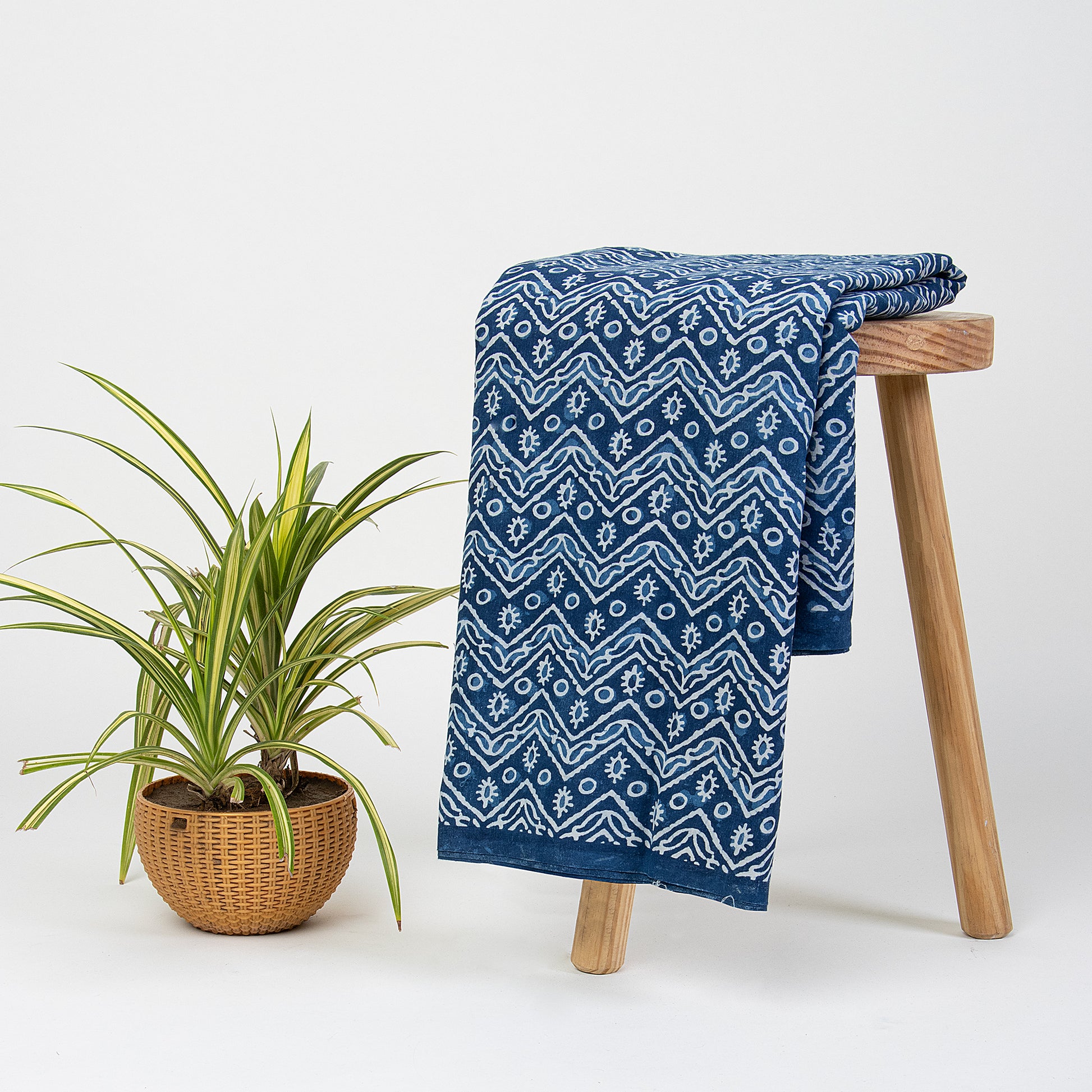 Softest Geometrical Block Print Cotton Indigo Fabric Online