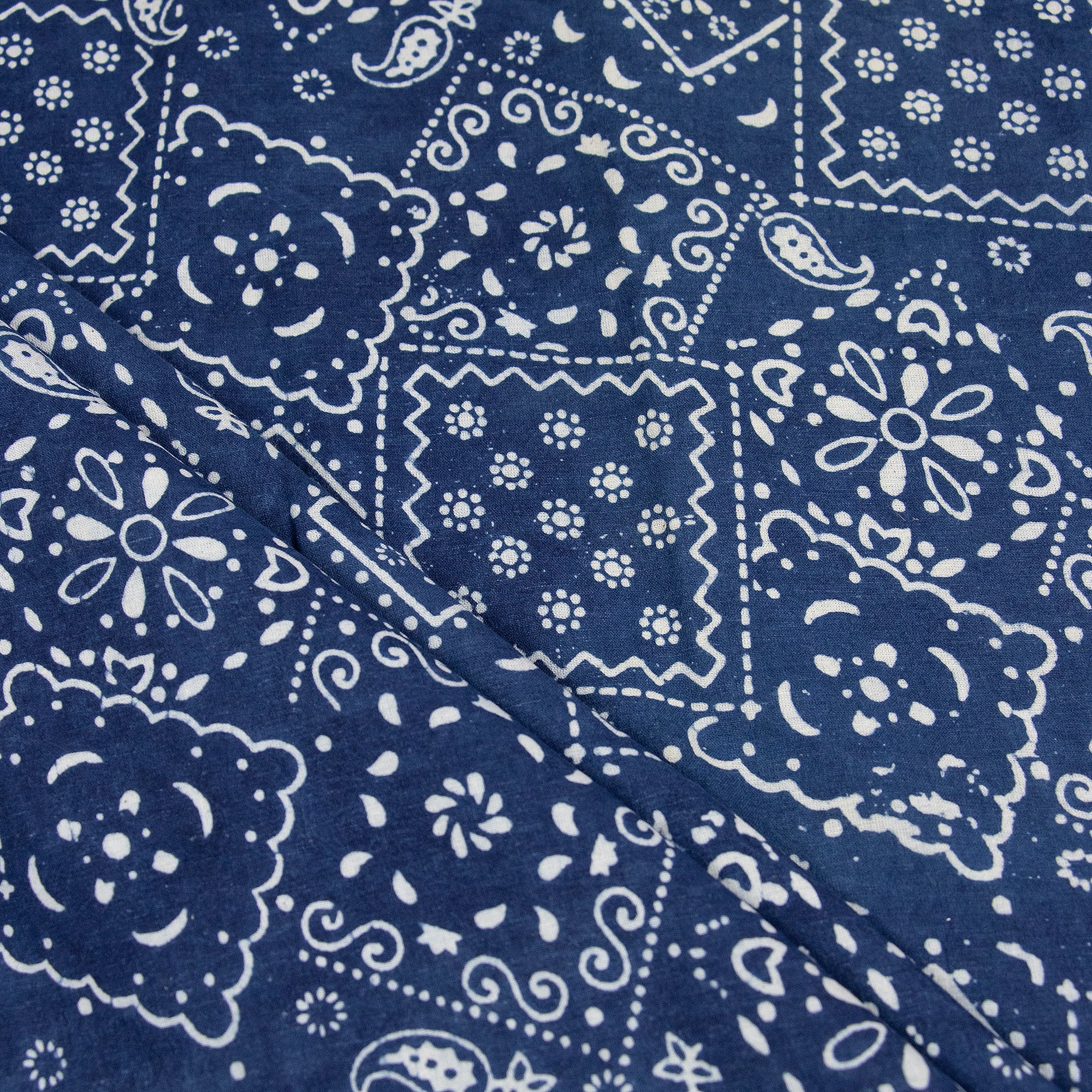 Geometrical Hand Block Printed Pure Cotton Indigo Fabric