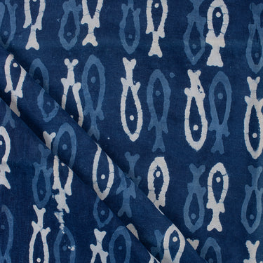 Fish Print Indigo Fabric