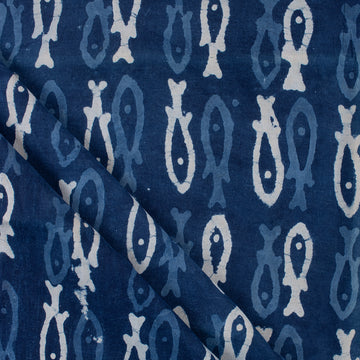 Fish Print Indigo Fabric