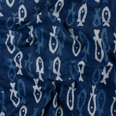 Fish Print Indigo Fabric