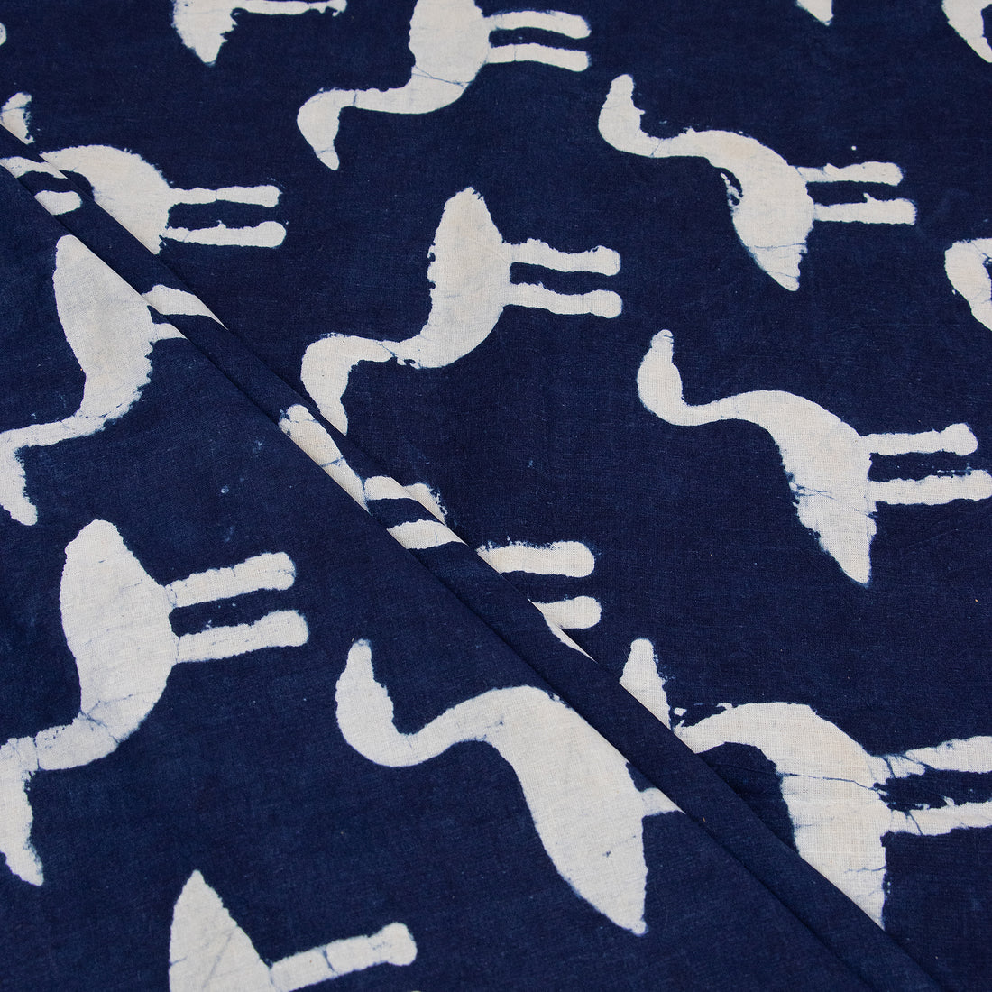 Bird Printed Indigo Cotton Fabric