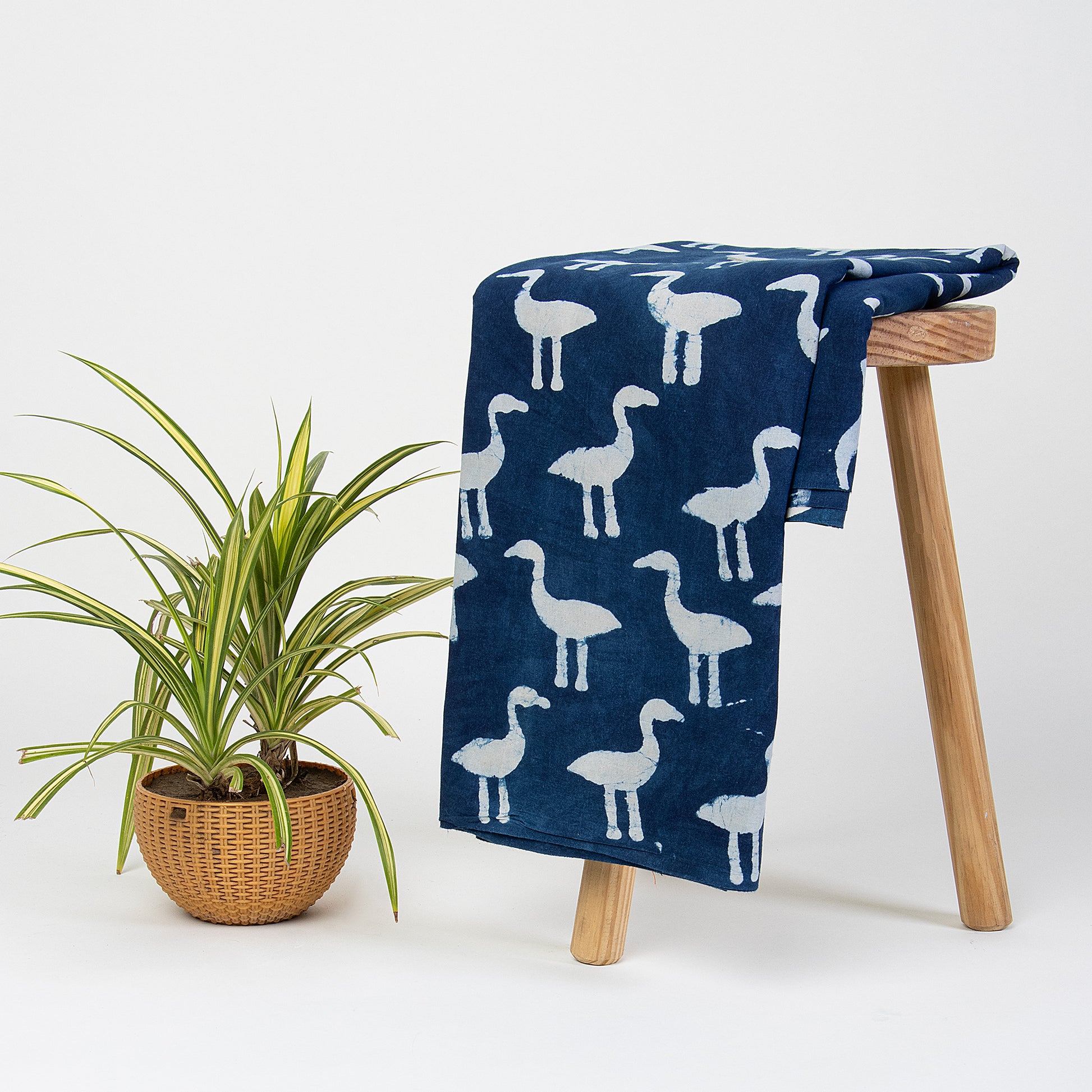 Bird Printed Indigo Cotton Fabric