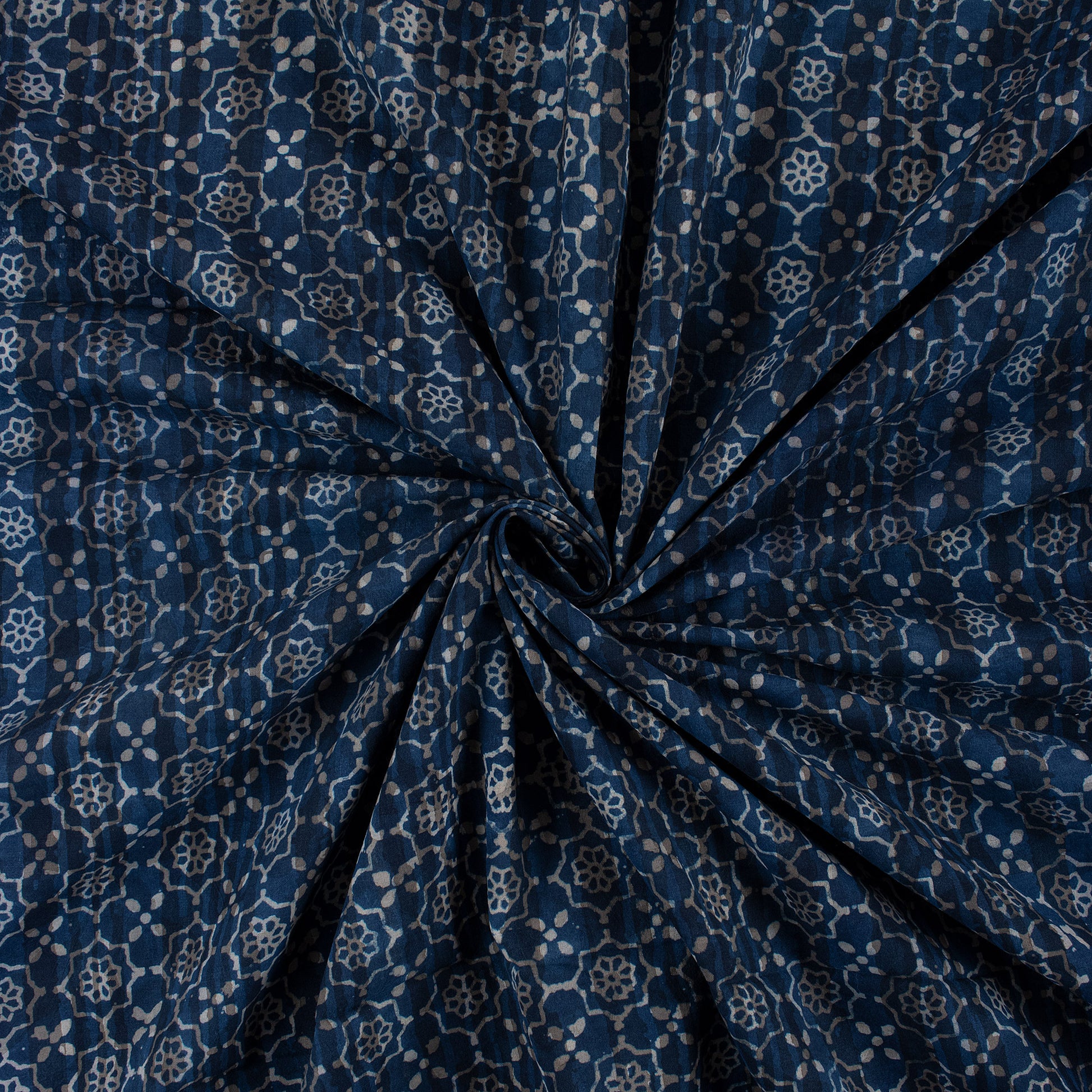 Indigo Fabric | Hand Block Floral Printed Cotton Fabric