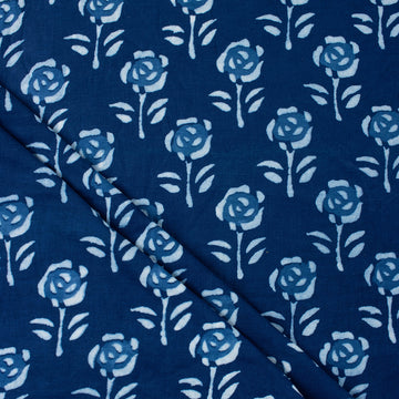 Floral Printed Cotton Indigo Fabric Material