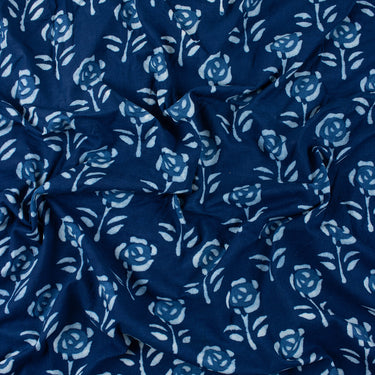 Floral Printed Cotton Indigo Fabric Material