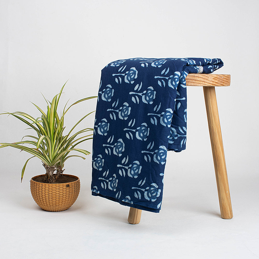 Floral Printed Cotton Indigo Fabric Material