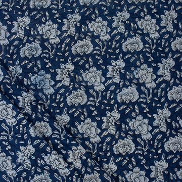 Natural Indigo Hand Block Blue Floral Printed Soft Cotton Fabric