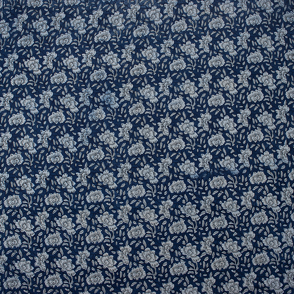 Natural Indigo Hand Block Blue Floral Printed Soft Cotton Fabric