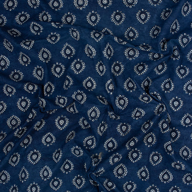 Floral Block Printed Soft Indigo Blue Color Ikat Cotton Fabric Online