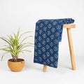 Floral Block Printed Soft Indigo Blue Color Ikat Cotton Fabric Online