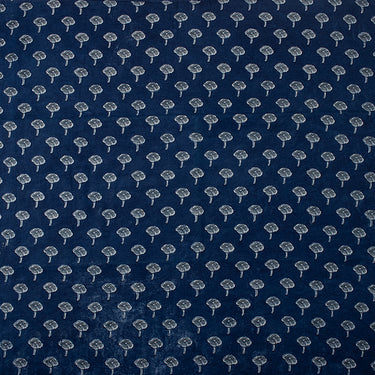 Floral Block Printed Pure Indigo Blue Cotton Fabric Online