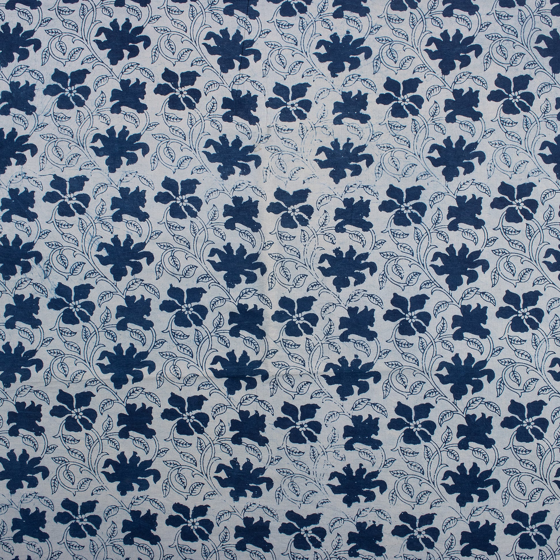 Hand Block Floral Printed Indigo Cotton Fabric