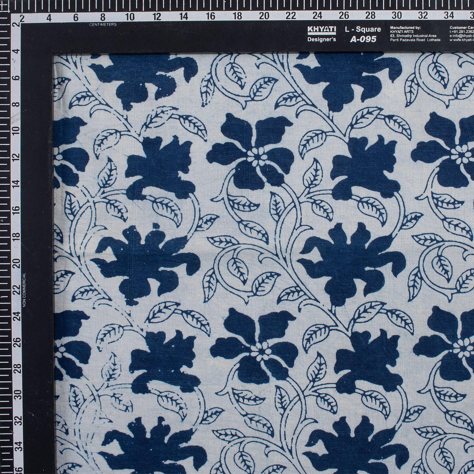 Hand Block Floral Printed Indigo Cotton Fabric