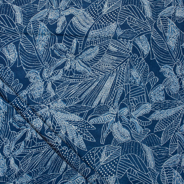 Hand Block Printed Cotton Beautiful Leaf Indigo Fabric