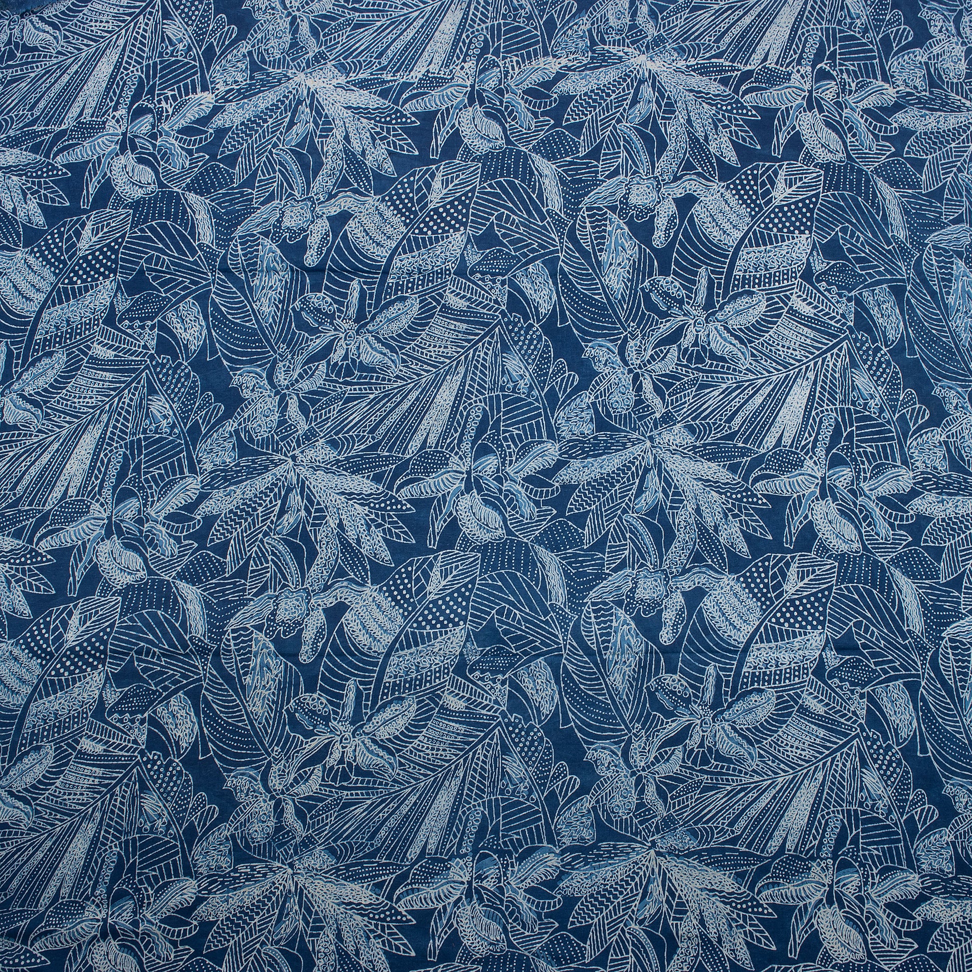 Hand Block Printed Cotton Beautiful Leaf Indigo Fabric