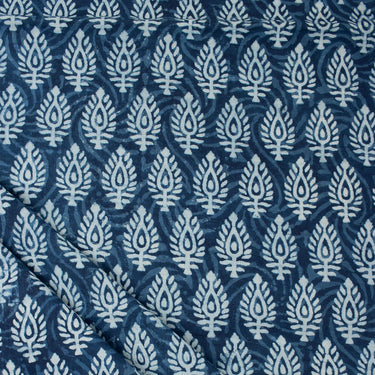 Buy Leaf Design Hand Block Indigo Print Fabric for Kurti Material