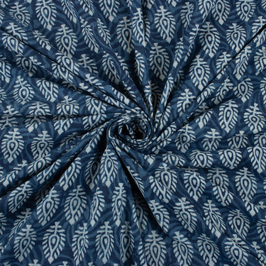Buy Leaf Design Hand Block Indigo Print Fabric for Kurti Material