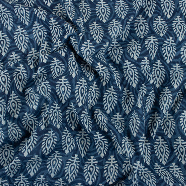 Buy Leaf Design Hand Block Indigo Print Fabric for Kurti Material