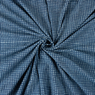 Blue Checks Hand Block Indigo Print Fabric for Men | DMAASA