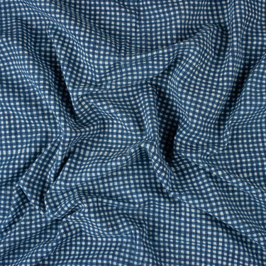 Blue Checks Hand Block Indigo Print Fabric for Men | DMAASA