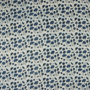 Blue Floral Block Indigo Print Fabric for Women’s Clothing 