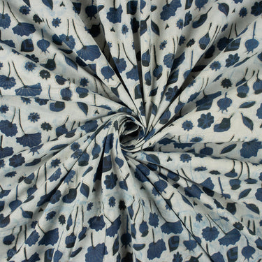 Blue Floral Block Indigo Print Fabric for Women’s Clothing 