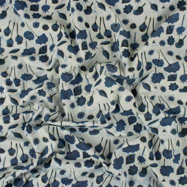 Blue Floral Block Indigo Print Fabric for Women’s Clothing 