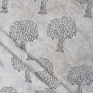 Hand Block Grey Tree Soft Dabu Cotton Fabric Online