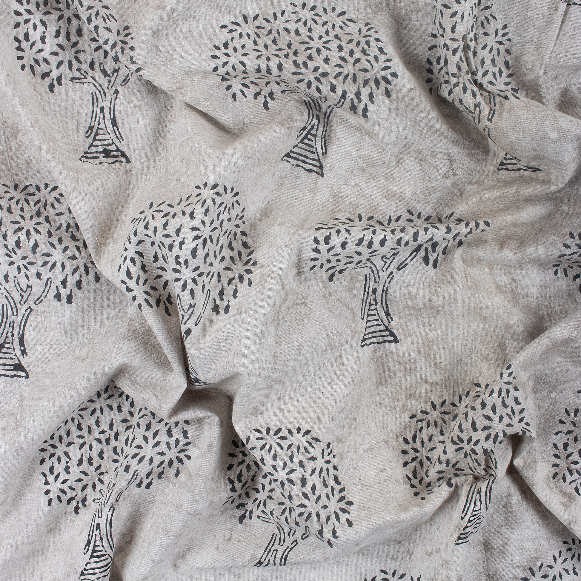 Hand Block Grey Tree Soft Dabu Cotton Fabric Online