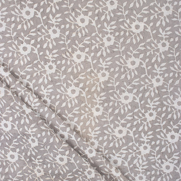 Grey Dabu Floral Block Print Fabric