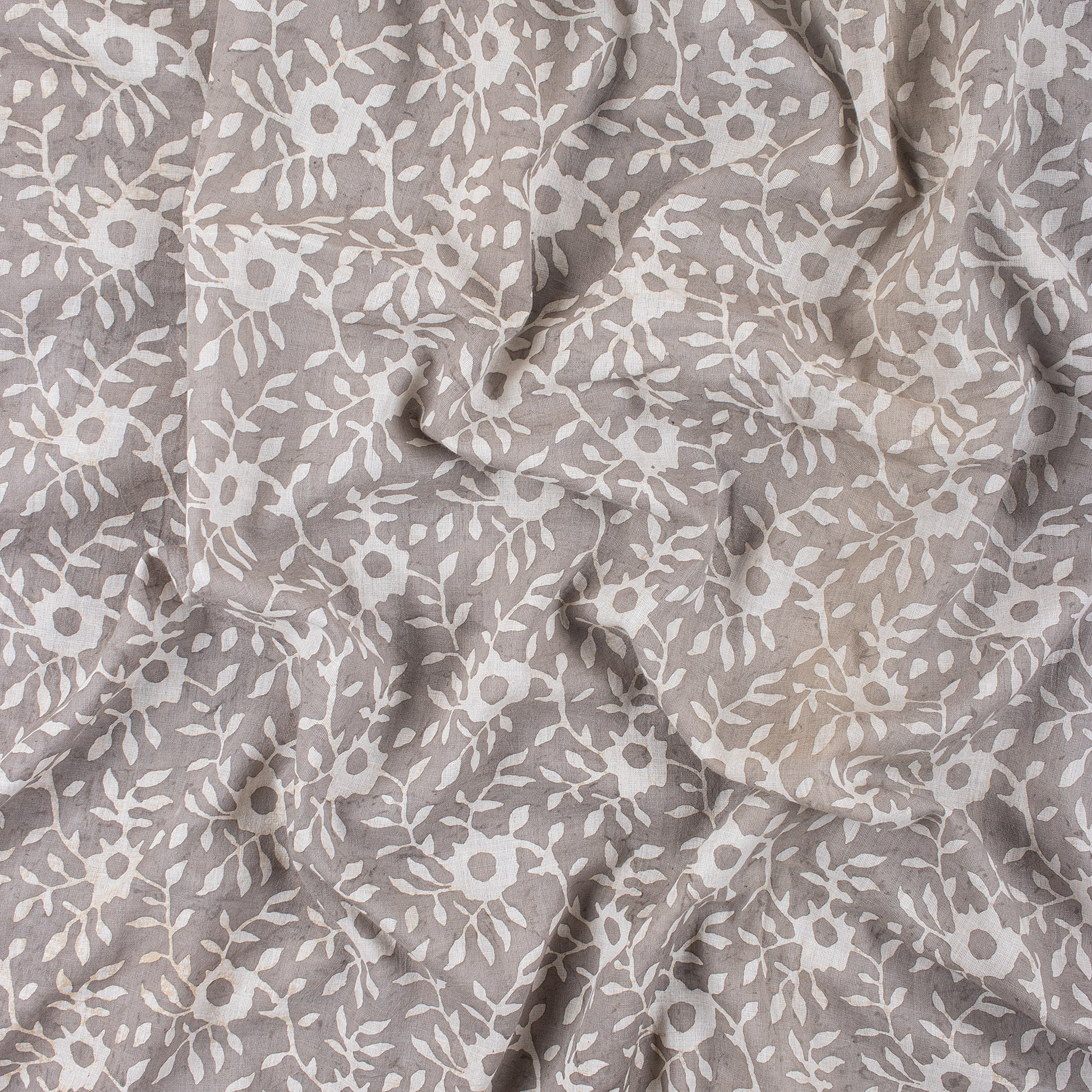 Grey Dabu Floral Block Print Fabric