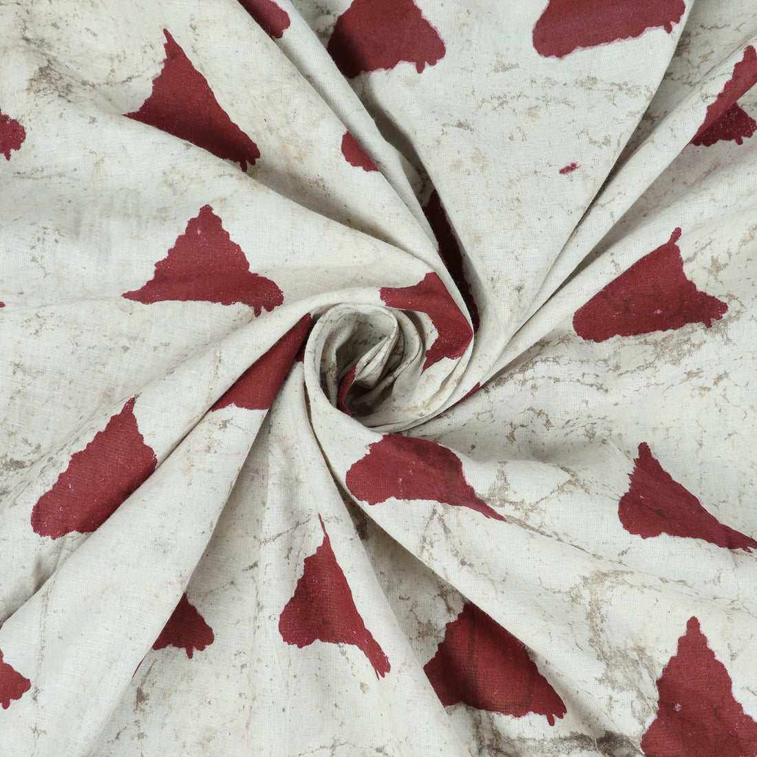 Red Geometrical Cotton Dabu Hand Block Printed Fabric Online