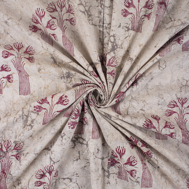 Red Floral Cotton Hand Block Printed Fabric