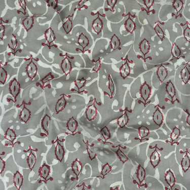 soft red cotton block print silk fabric online
