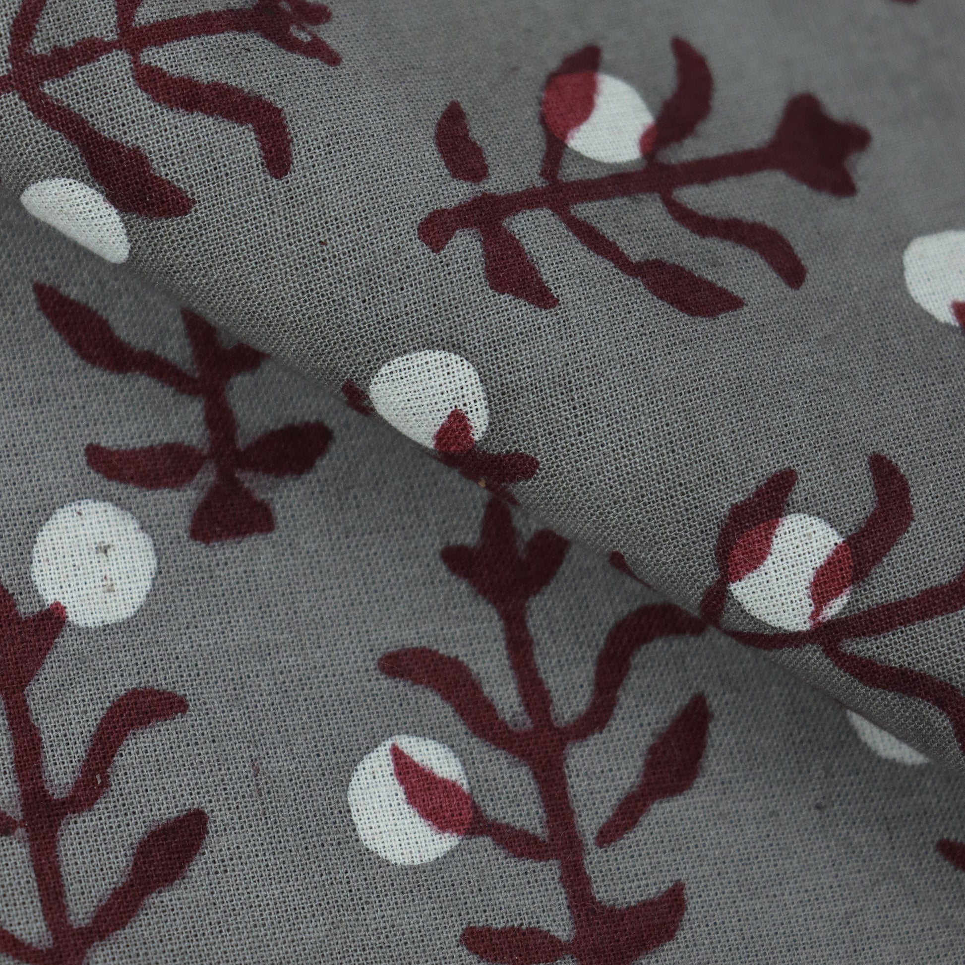 Hand Block Red Leaf Printed Cotton Fabric For Dress Material Online