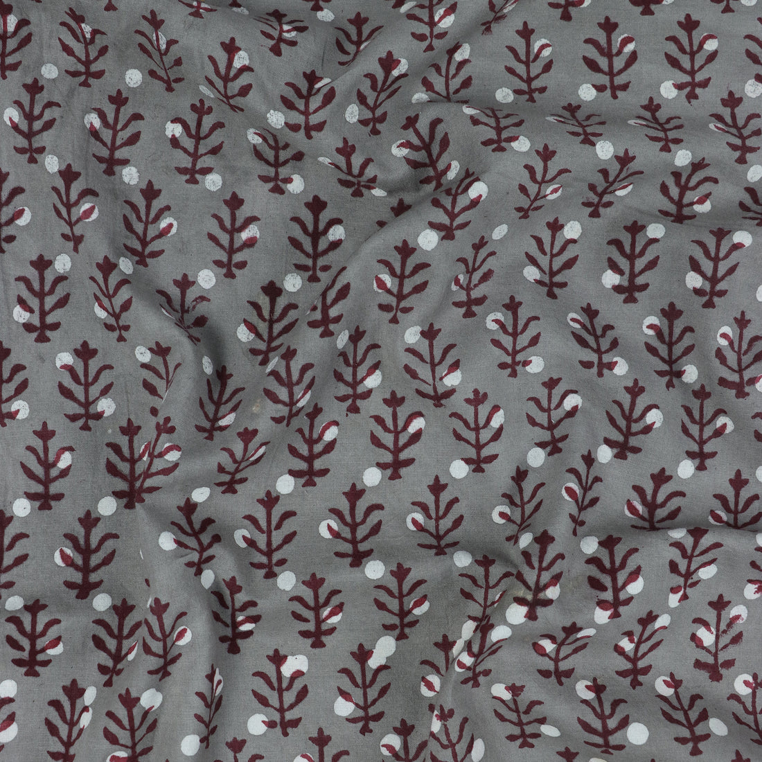 Hand Block Red Leaf Printed Cotton Fabric For Dress Material Online
