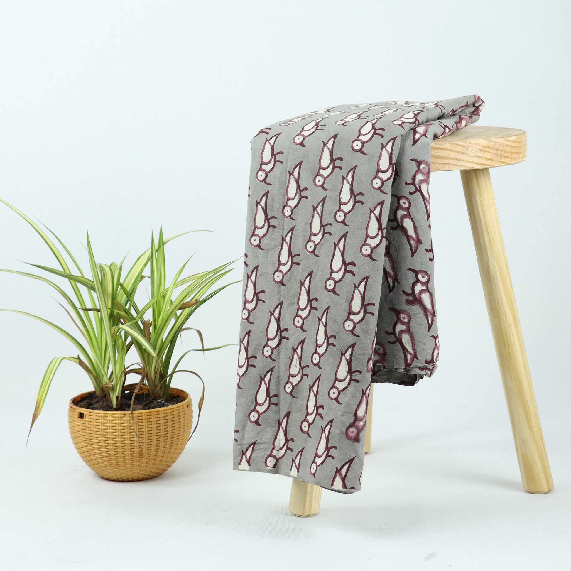 Red Bird Print Dabu Designs Soft Cotton Fabric Online