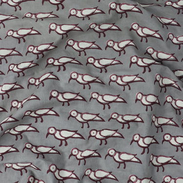 Red Bird Print Dabu Designs Soft Cotton Fabric Online