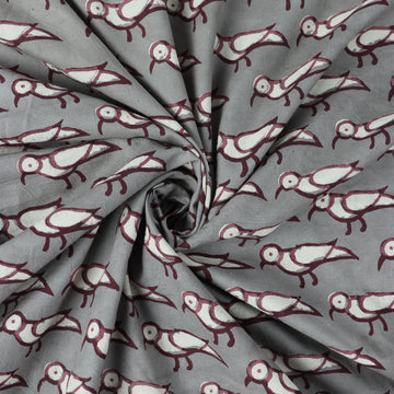 Red Bird Print Dabu Designs Soft Cotton Fabric Online