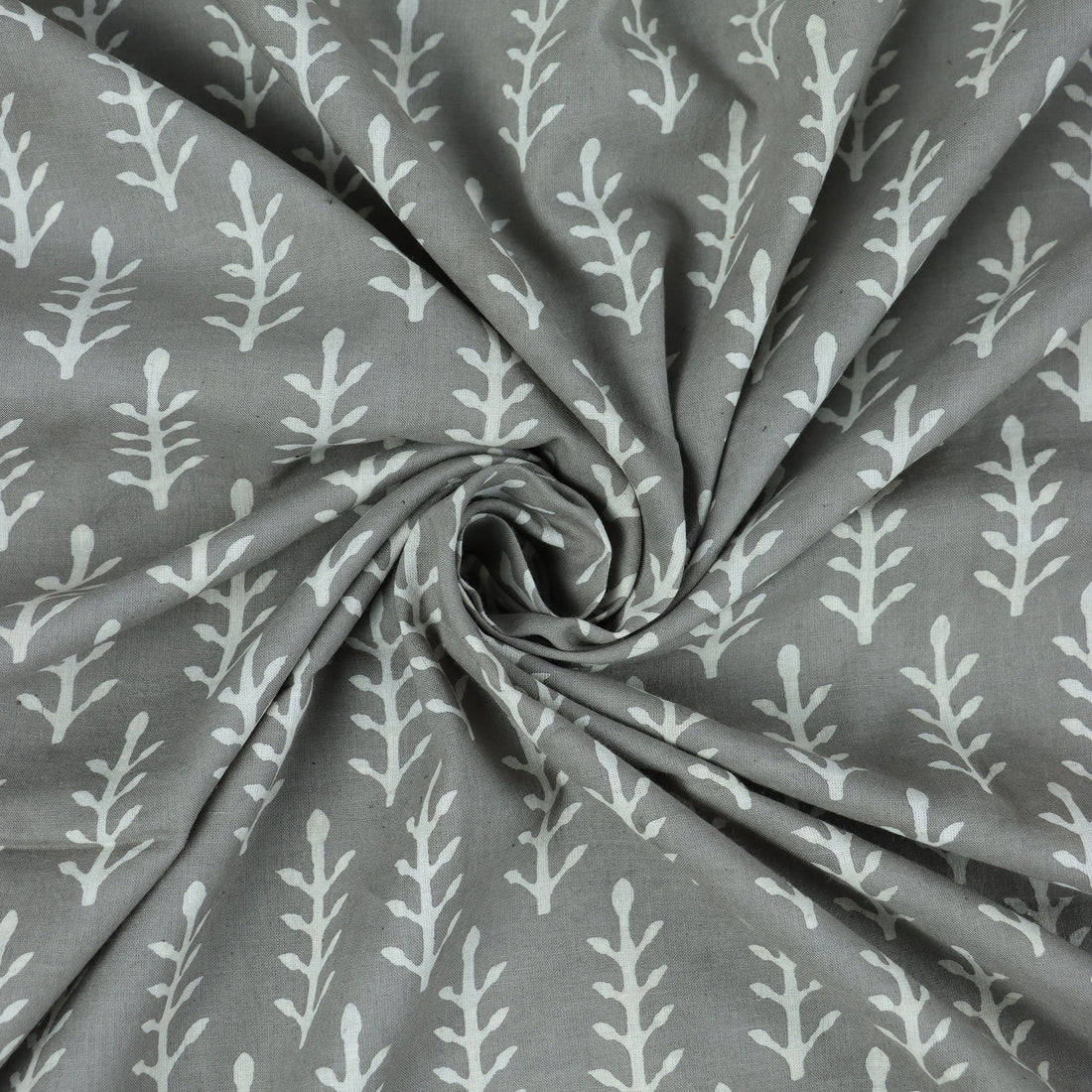 Soft White Dabu Leaf Printed Cotton Fabric