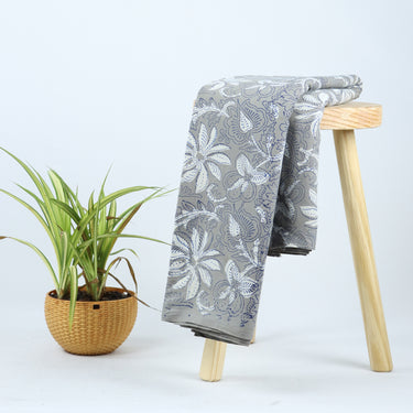 White Hand Block Floral Dabu Print Fabric Online