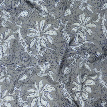 White Hand Block Floral Dabu Print Fabric Online