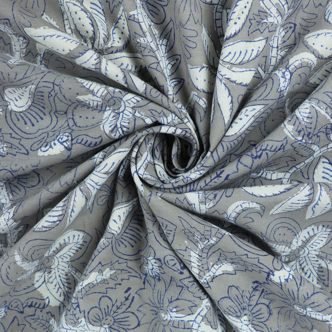 White Hand Block Floral Dabu Print Fabric Online